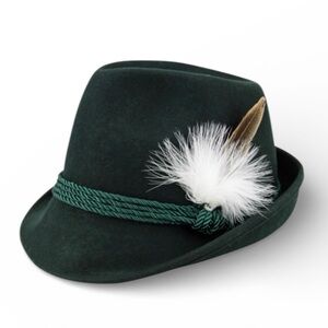 Green Tyrolean Hat Feather Germany Wool NWT Bavarian Oktoberfest 59EU, 7 3/8 US